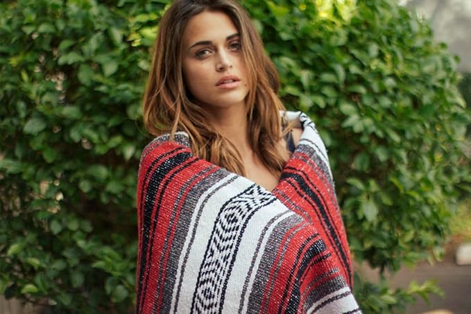 Del Mex Classic Mexican Blanket, Large Authentic Woven Falsa Throw (70"x50"), Artisan Southwest Décor for Beach, Yoga, Outdoors (Red)-Ruum Studio Home