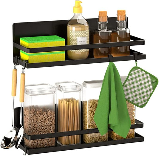 Magnetic Spice Rack for Refrigerator,Magnetic Shelf Fridge Organizer for Kitchen, Space Saver Container for Kitchen/Apartment, Drill Free, Black 2 Pack-Ruum Studio Home