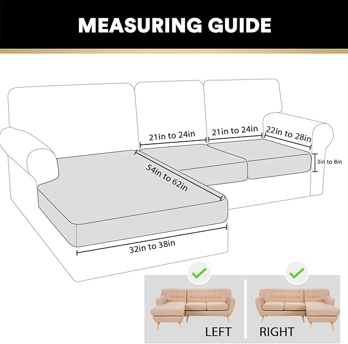 PrinceDeco Sectional Couch Covers 3 Pieces Velvet Sofa Covers L Shape Soft Couch Covers for Sectional Sofa Corner Sofa Cover Couch Cover for Dogs Washable (2 Seater + 1 Chaise,Ivory)-Ruum Studio Home