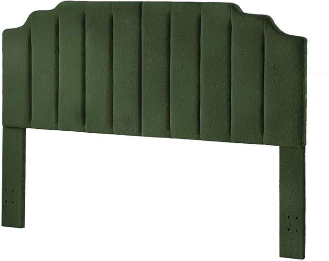 24KF Dark Green Teddy Fabric Tufted King Upholstered Headboard, Modern Vertical Channel Design California King Headboard with Stepped Silhouette Top Edge,6026-K-Teddy Dark Green-Ruum Studio Home