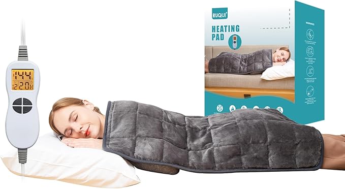 Ruqiji 17''x33'' Weighted Heating Pad, 5.2lbs with 12 Temperature Settings& Countdown Display, Pain Relief for Back/Neck/Shoulders/Abdomen/Legs, Birthday Gifts for Mom Dad Women Men (Dark Gray)-Ruum Studio Home