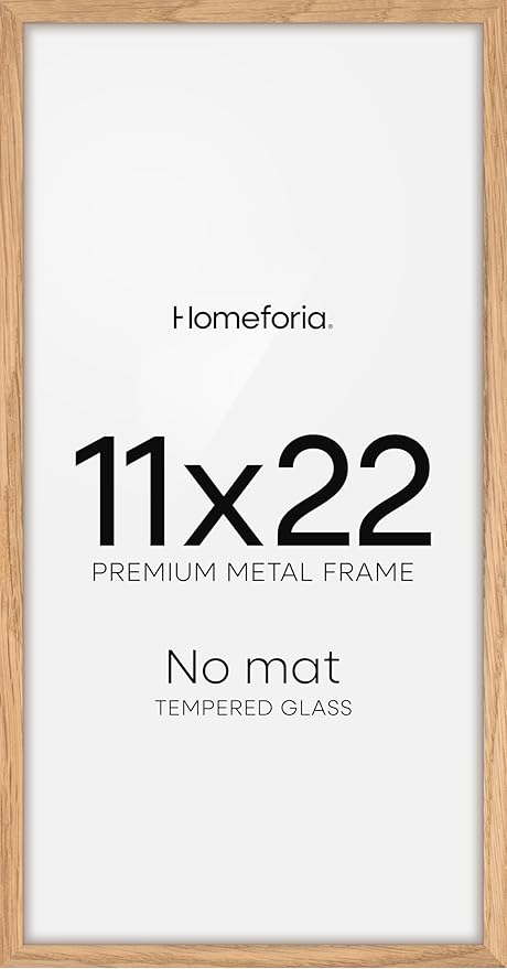 Homeforia 11x22 Newspaper Frame Wooden, High End Natural Oak 11 x 22 Picture Frame Light Wood without Mat, 22x11 Poster Frames for Wall, 11by22 Display Photo Frames, Tempered Glass, Wall Kit, Set of 1-Ruum Studio Home