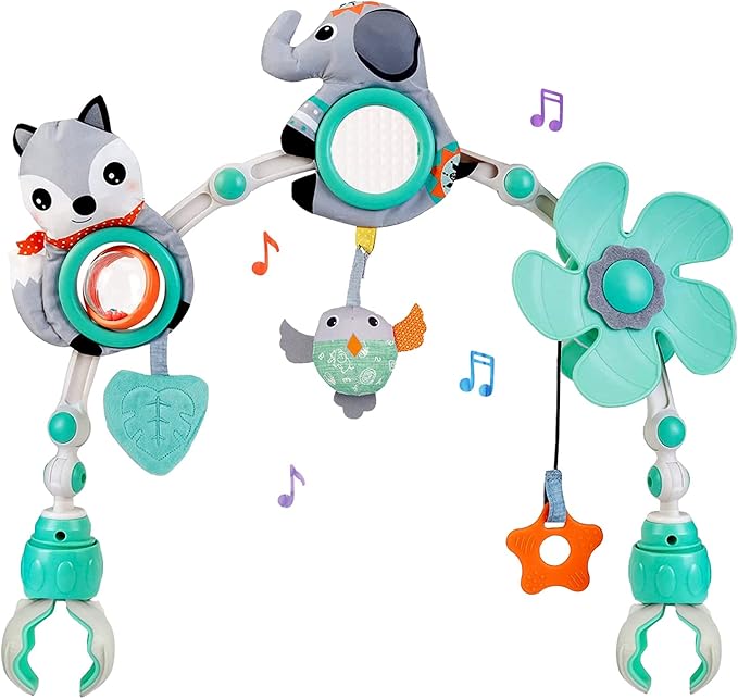Baby Stroller Arch Mobile, Adjustable Musical Arch Toys Mobile for Crib with Universal Clamps, Versatile Activity Toy Bar for Bouncer Infant Car Seat Toys 0 6 Months Mobile for Bassinet Swing - Gray-Ruum Studio Home