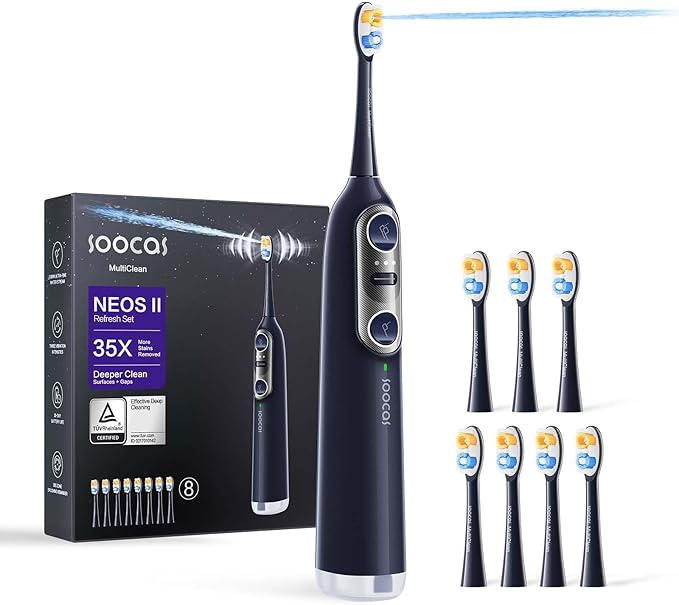 Soocas NEOS II Refresh Set - Electric Toothbrush with Water Flosser, Sonic Electric Toothbrush for Adults, Portable for Travel, Deep Clean for Implants & Braces, Healthier Gums, Dark Violet-Ruum Studio Home