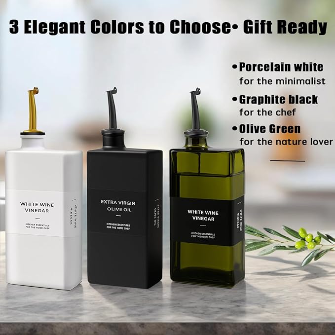 Olive Oil Dispenser Bottle for Kitchen, 16.9oz Soy Sauce Dispenser, UV Protected Oil&Vinegar Cruet Set, Soy Sauce Dispenser (White, Set of 2)