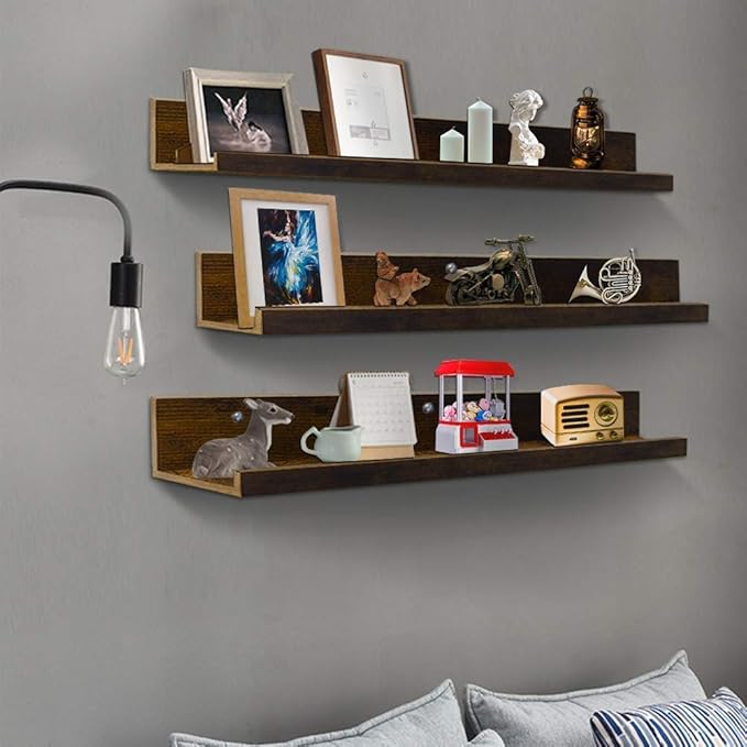 Giftgarden 36 Inch Large Floating Shelves for Wall Set of 3, Rustic Picture Ledge Wall Shelf for Bedroom Kitchen Bathroom Living Room Nursery Display, 3 Different Sizes-Ruum Studio Home