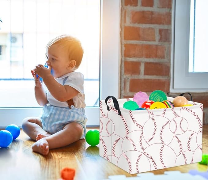 HIYAGON Rectangular Baseball Basket Kids Baby Nursery Storage Basket for Boys Baseball Room Decor Cute Toy Storage Organizer Bins Bedroom(Baseballs)-Ruum Studio Home