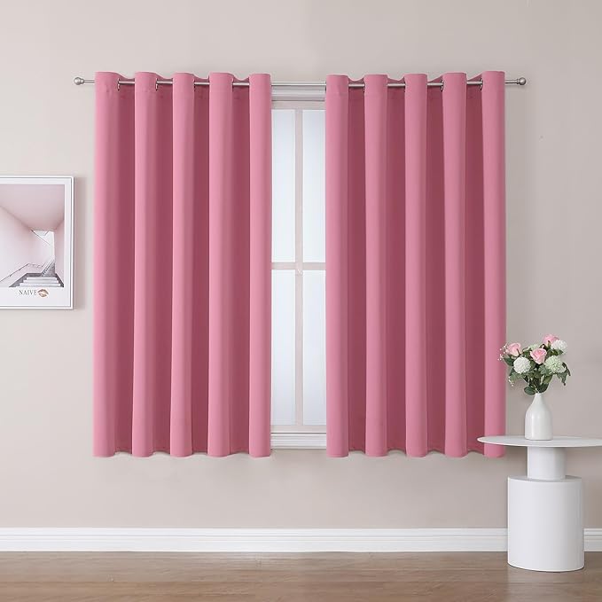 ChrisDowa Blackout Curtains 70 inches Wide for Bedroom - 2 Panels Set Extra Wide Grommet Thermal Insulated Room Darkening Curtains for Living Room (Pink, 70 x 63 Inch)-Ruum Studio Home