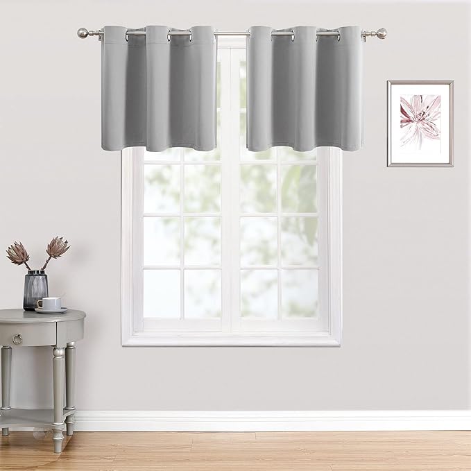 ChrisDowa Small Kitchen Valances for Windows - Grommet Short Thermal Insulated Room Darkening Window Valances Curtains for Living Room (2 Panels, Light Grey, 42 x 18 Inch)-Ruum Studio Home