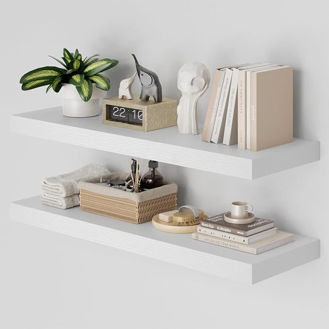 Heimlove 36 Inch Long Floating Shelf for Wall, 12" Deep White Floating Shelves Wall Shelves for Bedroom Living Room Bedroom, Wall Mounted Shelves for Storage Book Decor, Set of 2-Ruum Studio Home