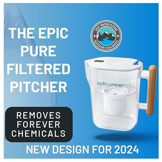 Epic Water Filters Pure Filter Pitchers for Drinking Water, 10 Cup 150 Gallon Filter, Tritan BPA Free, Removes Fluoride, Chlorine, Lead, Forever Chemicals (White & Bamboo)-Ruum Studio Home