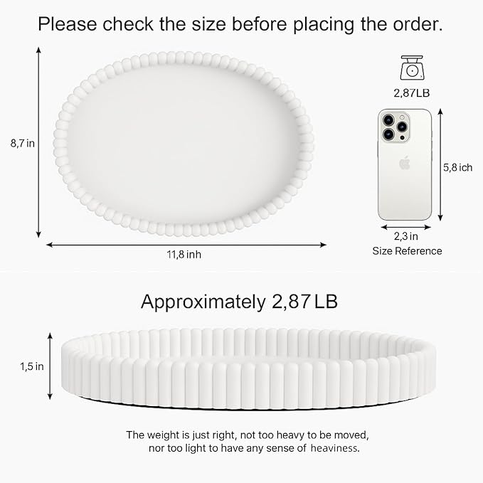 11.8in Decorative Tray for Coffee Table Decor- Modern Oval Concrete Tray for Home Decor- Minimalist Handcrafted Centerpieces Tray for Living Room, Kitchen Dining Table, Entryway (White)-Ruum Studio Home