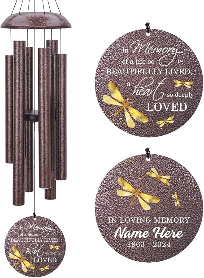 Sympathy Wind Chimes, Personalized Dragonfly Wind Chimes for Loss of Loved One, Commemorative Sympathy Gifts for Funeral, in Memory of Dad/Mom/Husband/Wife (36inch)-Ruum Studio Home