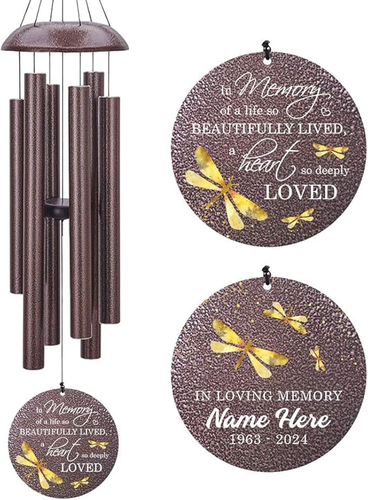 Sympathy Wind Chimes, Personalized Dragonfly Wind Chimes for Loss of Loved One, Commemorative Sympathy Gifts for Funeral, in Memory of Dad/Mom/Husband/Wife (36inch)-Ruum Studio Home