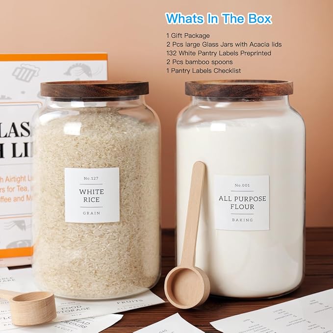 2 PCS Large Glass Jar with Airtight Lid, Glass Food Storage Jars for Tea,Spice,Cereal, Egg,Flour,Coffee and More(1 gallon/4000 ml)-Ruum Studio Home