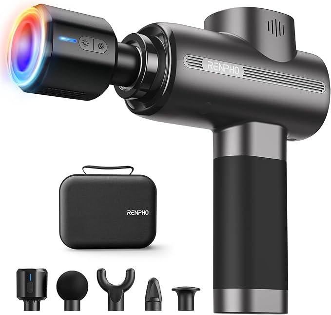 RENPHO Massage Gun Deep Tissue with Heat and Cold Head, Handheld Muscle Massager Therapy with Carry Case, Percussion Body Masajeador for Men Women Athletes Back Upgrade, Active Thermacool-Ruum Studio Home