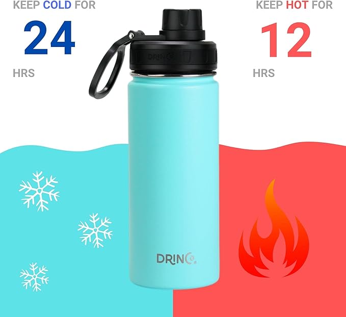 DRINCO Stainless Steel Water Bottle Spout Lid Vacuum Insulated Double Wall Water Bottle Wide Mouth (40oz 32oz 22oz 18oz 14oz) Leak Proof Keeps Cold or Hot (18 oz, 18oz Teal)-Ruum Studio Home