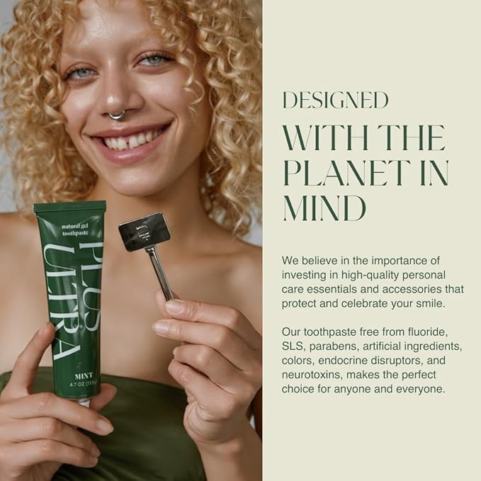 Plus Ultra Organic Fluoride-Free Gel Toothpaste in Aluminum Tube | Eco-Friendly, SLS Free | Made with Aloe, Peppermint, Bamboo Extract | for Sensitivity & Whitening | Made in USA, 4.7oz (Pack of 1)-Ruum Studio Home
