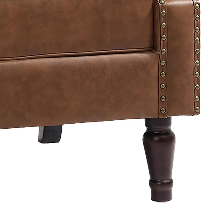 UIXE PU Leather High Back Accent Chairs Set of 2, Upholstered Armchair for Living Room, Retro Wingback Arm Chair Nailhead Trim Single Sofa Bedroom Reading Seat - Brown-Ruum Studio Home