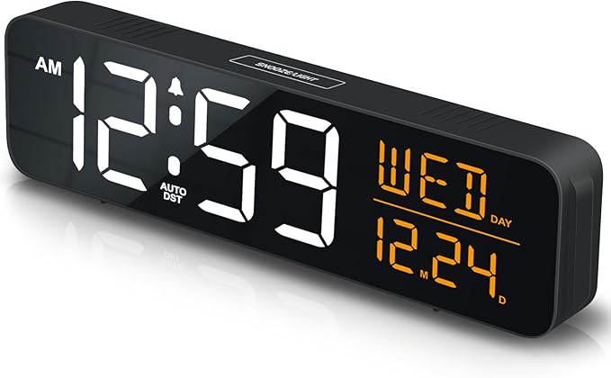 Peakeep Digital Alarm Clock Large Display for Bedrooms with Calendar, Auto DST, Desk Clock Electric Plug in for Living Room, Battery Backup, USB Port, 5 Dimmers-Ruum Studio Home