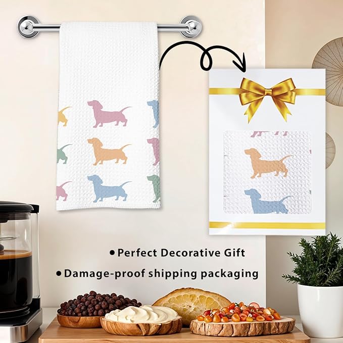 Dachshund Kitchen Towel, Waffle Weave Microfiber Wiener Dog Hand Towel, for Women, Dachshund Decor Accent for Bathroom or Kitchen-Ruum Studio Home