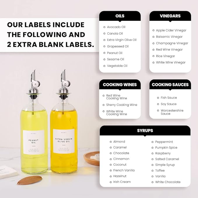 Molimoli Oil and Vinegar Dispenser with Metal Pour Spout, Weighted Pourer, Glass Bottle Dispenser for Kitchen, Olive Oil Cruet, Glass Olive Oil Bottle | 500ml, Set of 2-Ruum Studio Home