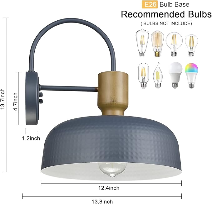 Outdoor Barn Light Gooseneck Barn Light, Farmhouse Exterior Wall Mount Light Vintage Wall Lighting Fixture Industrial Sconce Lantern for Porch, Entryway, Garage, Blue, 2 Pack-Ruum Studio Home