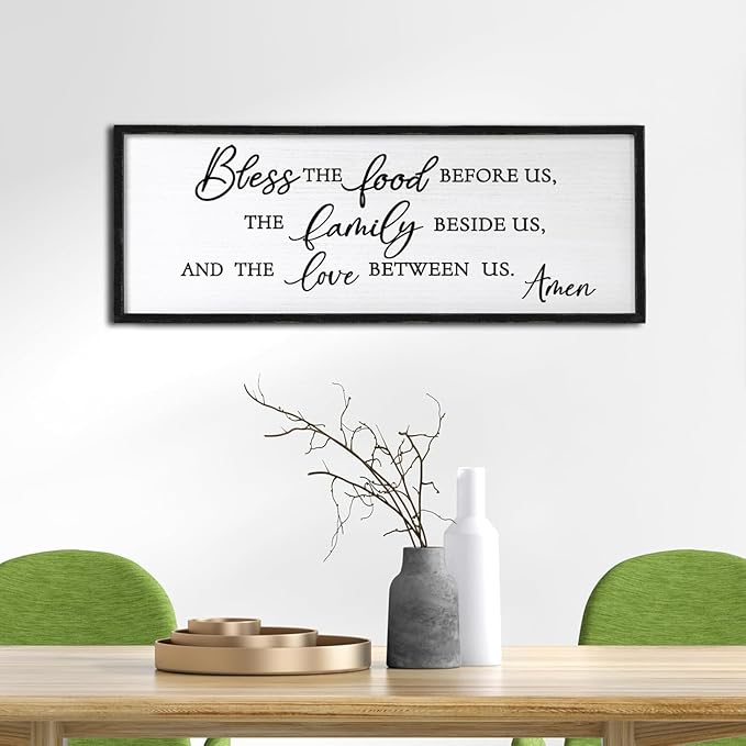Bless the Food Before Us Wall Decor Art 24"X10" for Dining Room Kitchen Wall Wooden Framed Sign (Black)-Ruum Studio Home