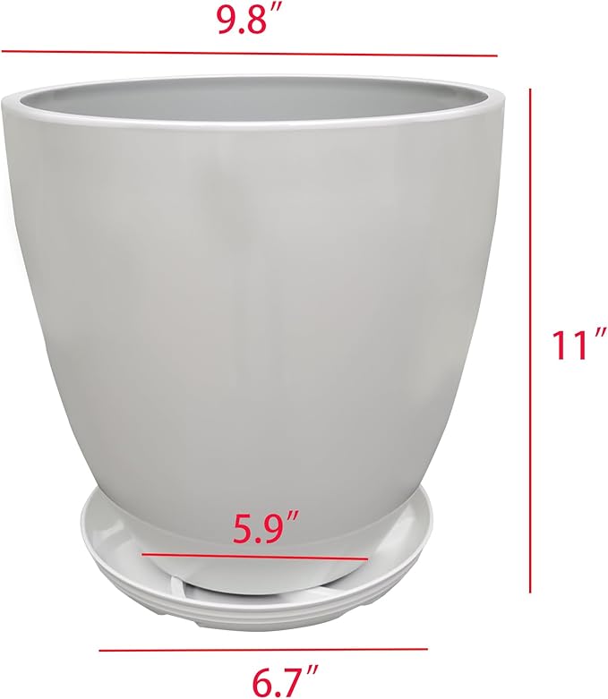 FixtureDisplays® 9.8" Diameter 11" Tall White Plant Pots, Plastic Flower Pots with Drainage Holes and Saucers for Indoor and Outdoor 15747-NF-Ruum Studio Home