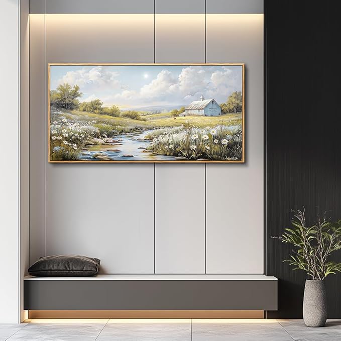 PHAOHUAXM Wall Art For Living Room Large Canvas Wall Decor For Bedroom Flower Watercolour Painting Office Decoration Countryside Scenery Mural Artwork Ready To Hang Home Decor 24x48 In Wood Framed-Ruum Studio Home