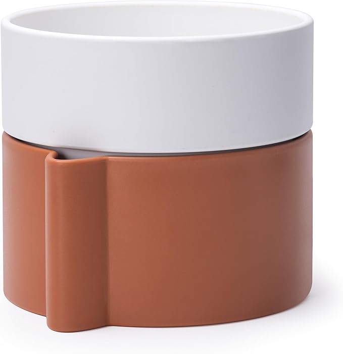 8 Inch Self-Watering Planter Pot with Terracotta Insert, Deep Water Reservoir, and Ceramic-Alike BPA-Free Plastic Planter Pot for Plant, Modern Planter for Houseplants, Terracotta/White, 53-B-T-6-Ruum Studio Home