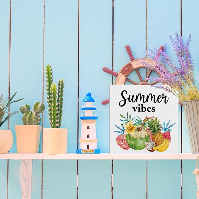 Oqtumes Summer Vibes Decorations Fruit Wooden Sign Rustic Home Decor 5 x 5 Inches-Ruum Studio Home