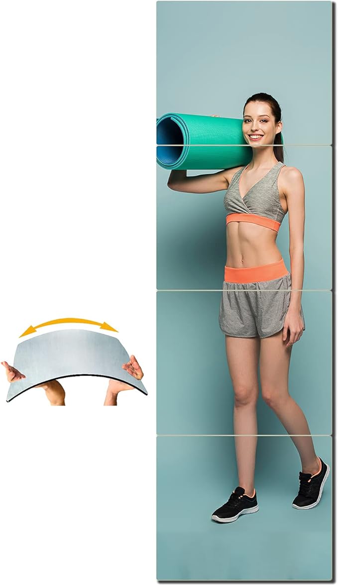 Shatterproof Wall Mirror Full Length for Bedroom, Acrylic Gym Mirrors For Home, Extra Thick: 0.12 inch, 16 x 16 inch x 4 Pcs, Workout Mirrors Safe for Kids, Over The Door, Long Wall Mounted-Ruum Studio Home