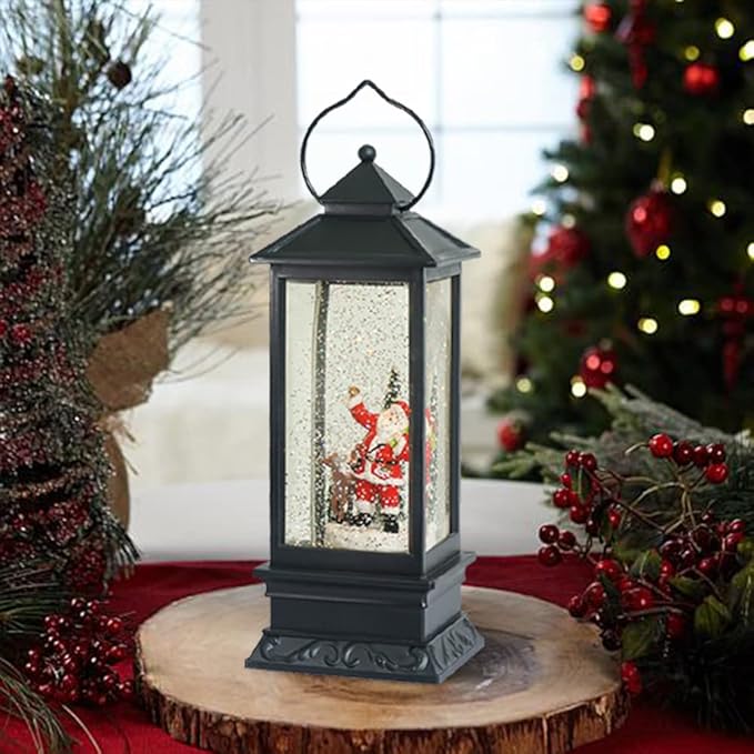 Eldnacele Christmas Snow Globe Lantern with Music, Battery Operated Lighted Swirling Glitter Water Lantern with Timer for Christmas Home Decoration, Santa-Ruum Studio Home