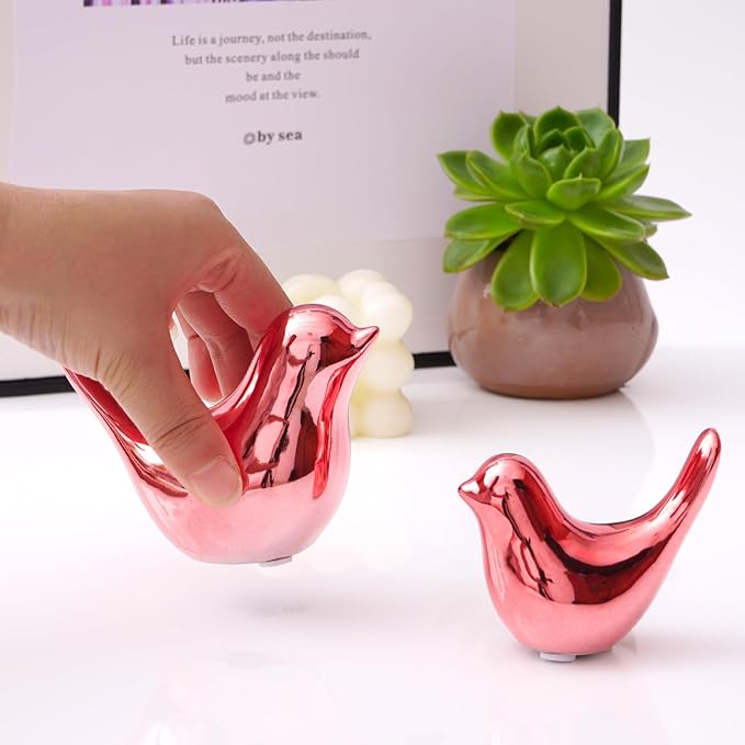 Notakia Small Birds Statues Pink Home Decor Modern Style Decorative Ornaments for Living Room, Bedroom, Office Desktop, Cabinets (2Pcs Pink Birds)-Ruum Studio Home