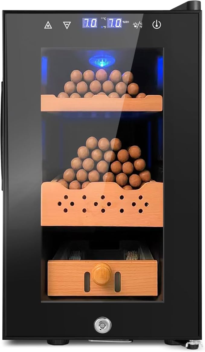 25L Cigar Electric Humidor, 200 Counts Large Capacity,Thermostatic Electric Cooler Cabinet with Digital LED Screen, Safety Lock,Smart Humidity & Temp Control, Gifts for Men-Ruum Studio Home