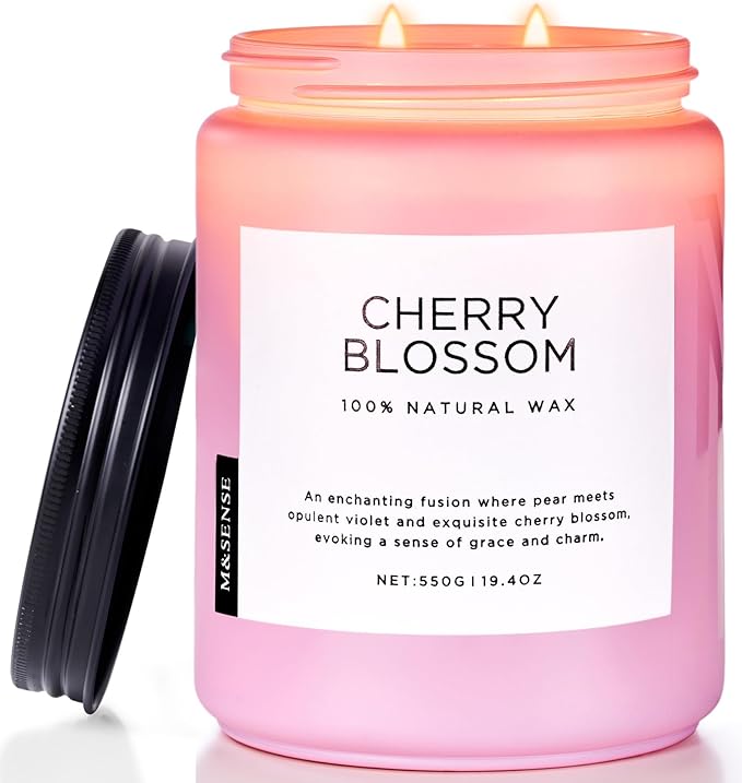 M&SENSE Cherry Blossom Scented Spring Candle, 19.4oz 110 Hours Long Lasting Natural Soy Wax Stress Relief Aromatherapy Romantic Candle for Women & Bedroom Decor-Ruum Studio Home