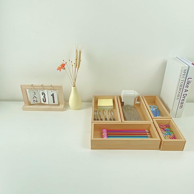bamboo drawer organizer Set，expandable drawer dividers,wooden storage organizers,large trays for kitchen, bathroom,flatware,Tea Bag Organizer (2 X 5PCS Natural)-Ruum Studio Home