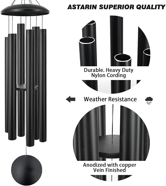 ASTARIN 60" Extra Large Wind Chimes Outside Metal WindChimes with Deep Tone, Outdoor Bass Windchimes for Patio Balcony Garden Yard Decoration,Black-Ruum Studio Home