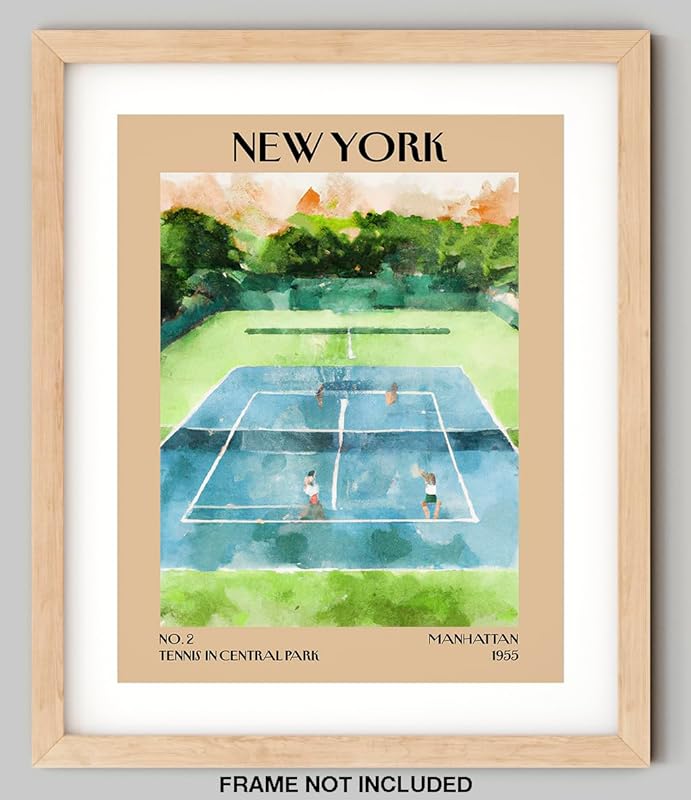 Retro Vintage New York Wall Art Print - 11x14 Unframed Poster - New York City Souvenirs, Cute Trendy Colorful Wall Decor (Tennis Courts, 11x14")-Ruum Studio Home