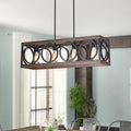 XINGQI Black Kitchen Island Light Fixtures, Farmhouse Dining Room Chandelier Rectangular Linear Chandeliers Pendant Ceiling Light Fixture for Bar Office Coffee Shop 4-Light Wood Grain-Ruum Studio Home