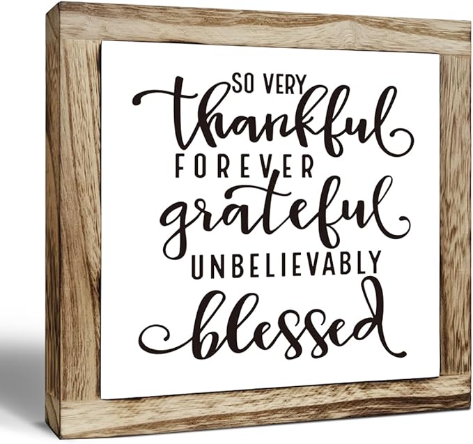 Thankful Grateful Blessed Sign, Inspirational Wood Sign, Wooden Plaques Signs Table Decor, Rustic Desk Decorate, Christian Home Decorate, Appreciation Gift, Mom Gift, Farmhouse Signs-Ruum Studio Home