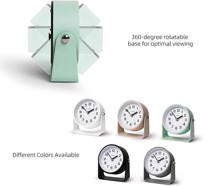Analog Alarm Clock, Silent Non-Ticking Quartz Movement, Battery-Operated with Snooze & On-Demand Light, Easy to Set Gentle Wake Bedside Desk Clock, Ideal for Home, Travel, Office (Green)-Ruum Studio Home