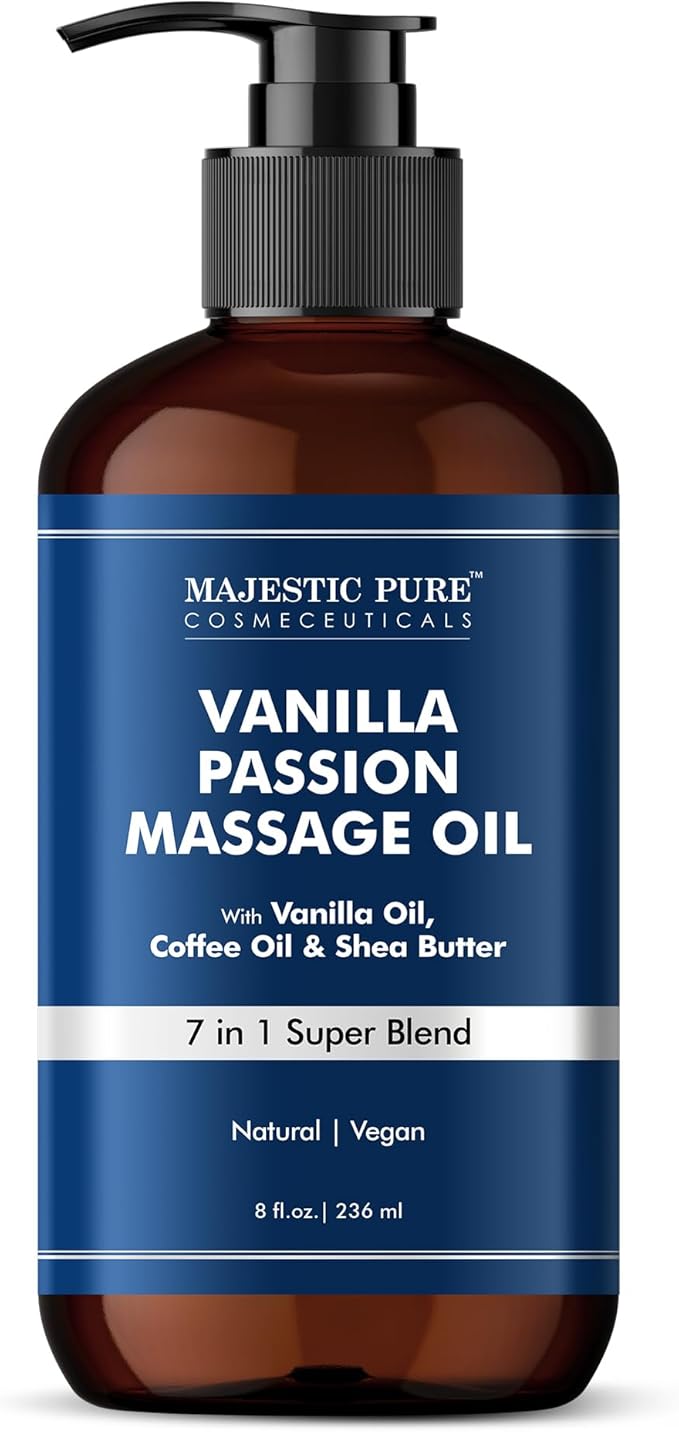MAJESTIC PURE Vanilla Passion Massage Oil for Massage Therapy - Refreshing, and Relaxing - Natural Oils with Vanilla Oil, Coffee Oil & Shea Butter - for All Skin Types - Men and Women - 8 fl oz-Ruum Studio Home