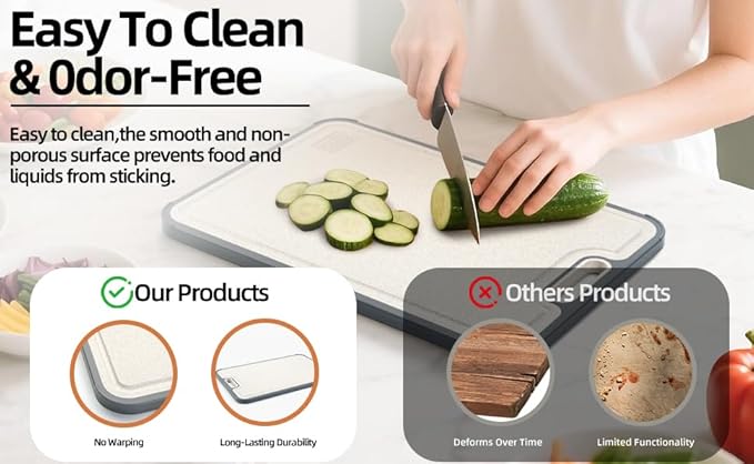 Titanium Cutting Board for Kitchen, Double Sided Cutting Boards for Meal Prep with Pure Titanium and Wheat Straw PP, Dishwasher Safe Chopping Board for Meat Vegetables Fruits, Large Size, 16”×11”-Ruum Studio Home