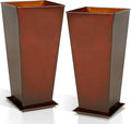WORTH Garden 25" Large Metal Glazed Planter Set of 2, Luxurious Glossy Finish Red Tall Square Tapered Steel Plant Pots, Decor Flower Pot Indoor & Outdoor, Drainage Hole & Dual-Purpose Plant Saucer-Ruum Studio Home