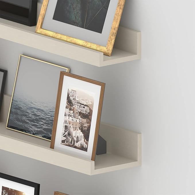 Giftgarden 24 Inch Floating Shelves for Wall, Creamy White Beige Wood-Grain Wooden Shelf Ledge for Bathroom Kitchen Living Room Nursery Bedroom Picture, Set of 3 Different Sizes-Ruum Studio Home