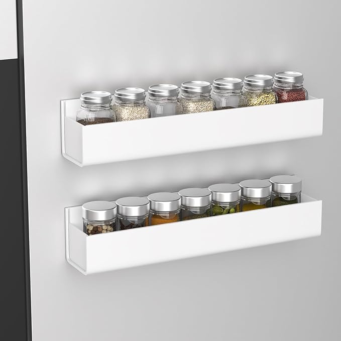 PMMASTO Adhesive Acrylic Spice Rack Organizer for Wall with Nano Double Sided Tape, Spice Shelf Organization for Kitchen Cabinet Door/Pantry Door, Wall Mount Seasoning Rack (White-2 Pack)-Ruum Studio Home