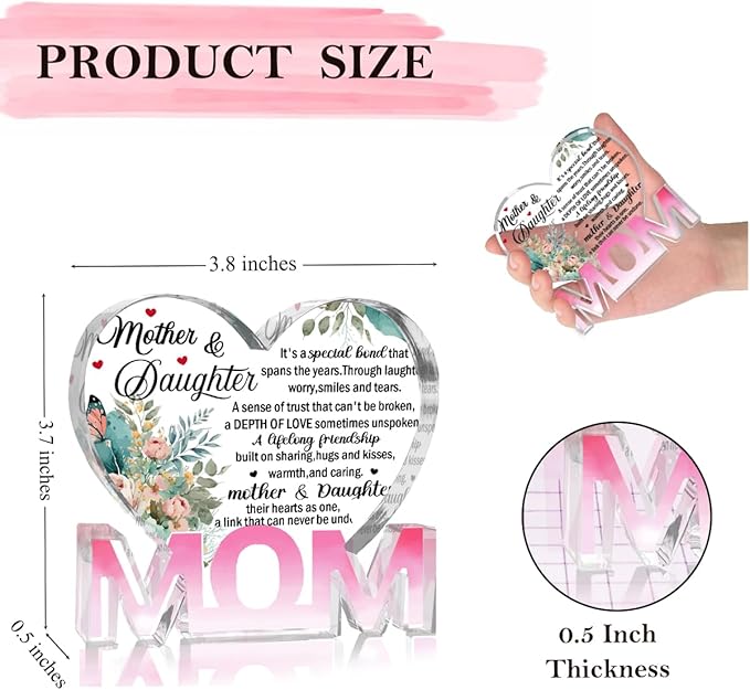 Mothers Day Gifts Best Mom Gifts -Gifts for Mom from Daughter Son - Best Mom Ever Gifts Unique Mother Birthday Acrylic Heart-Shaped Plaque Desk Decorations Present for Mom Christmas Anniversary-Ruum Studio Home