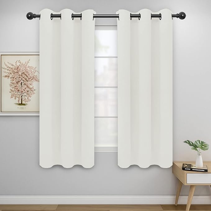 Easy-Going Blackout Curtains for Bedroom, Solid Thermal Insulated Grommet and Noise Reduction Window Drapes, Room Darkening Curtains for Living Room, 2 Panels(42x63 in, Ivory)-Ruum Studio Home